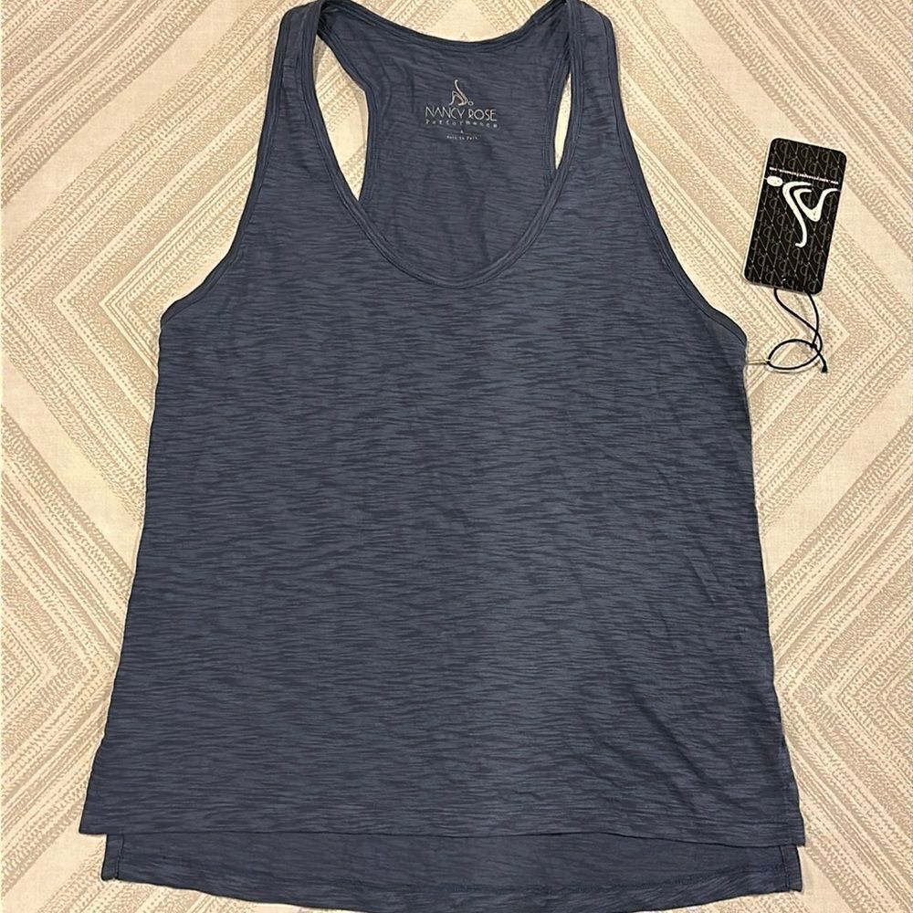 Nancy Rose Performance Racerback Loose Fit Blue/Grey Restorative Tank Top